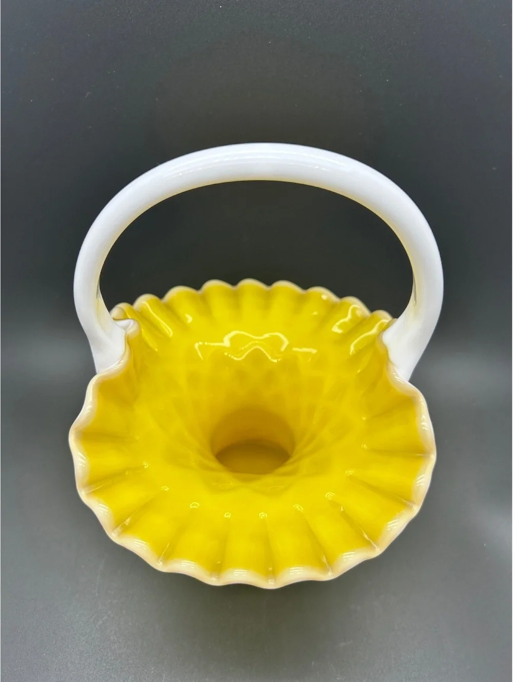 Kanawha Cased Glass Basket #324 Diamond Dot in Yellow/white